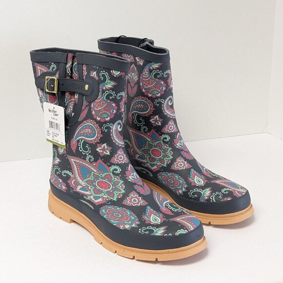 Western Chief Paisley Pop Mid Rain Boots, Multi, Women's 10 M - Picture 1 of 6